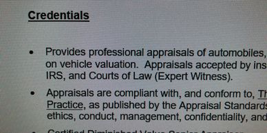 Vehicle appraisal credentials
