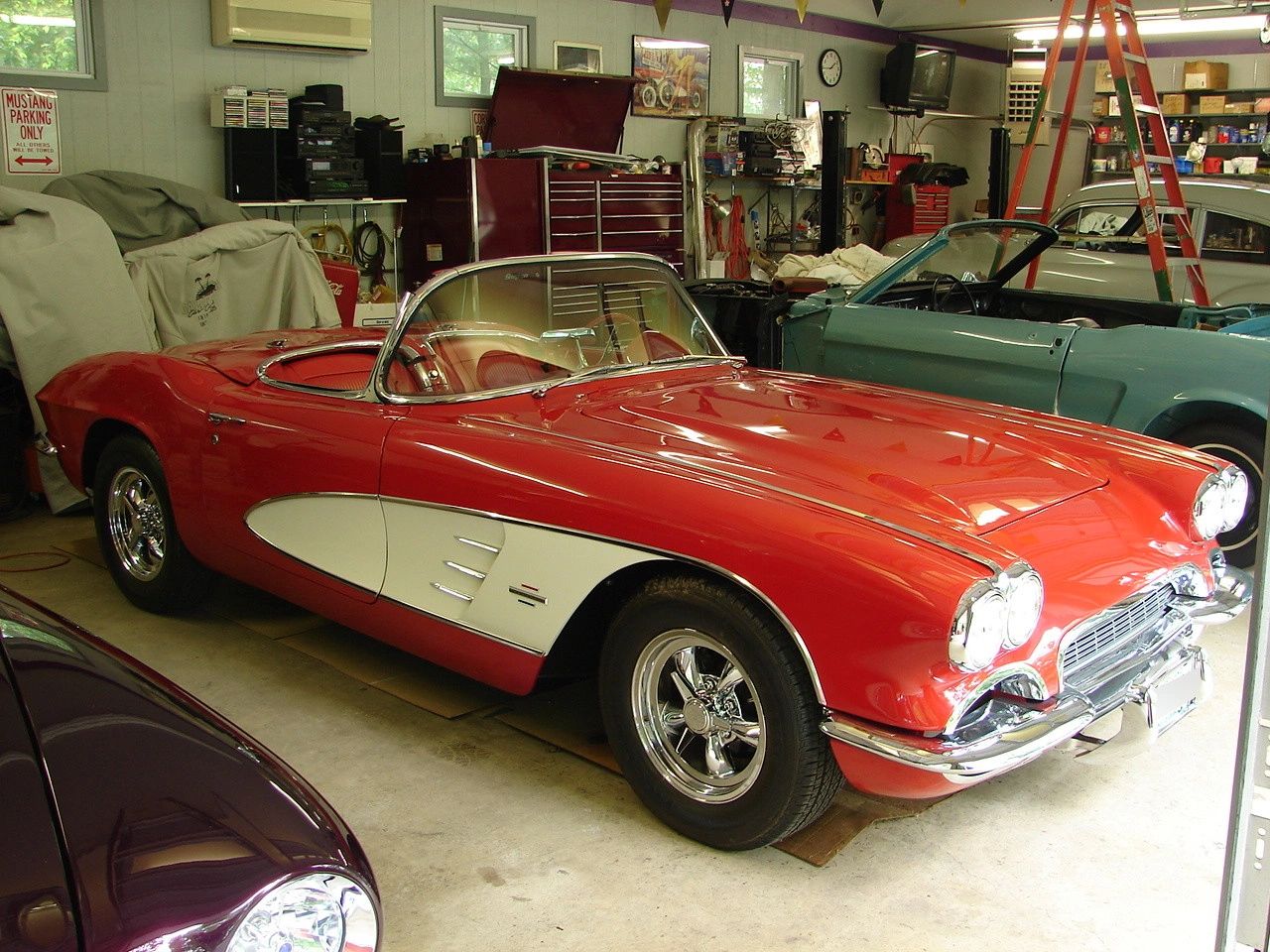 Classic Corvette convertible garage